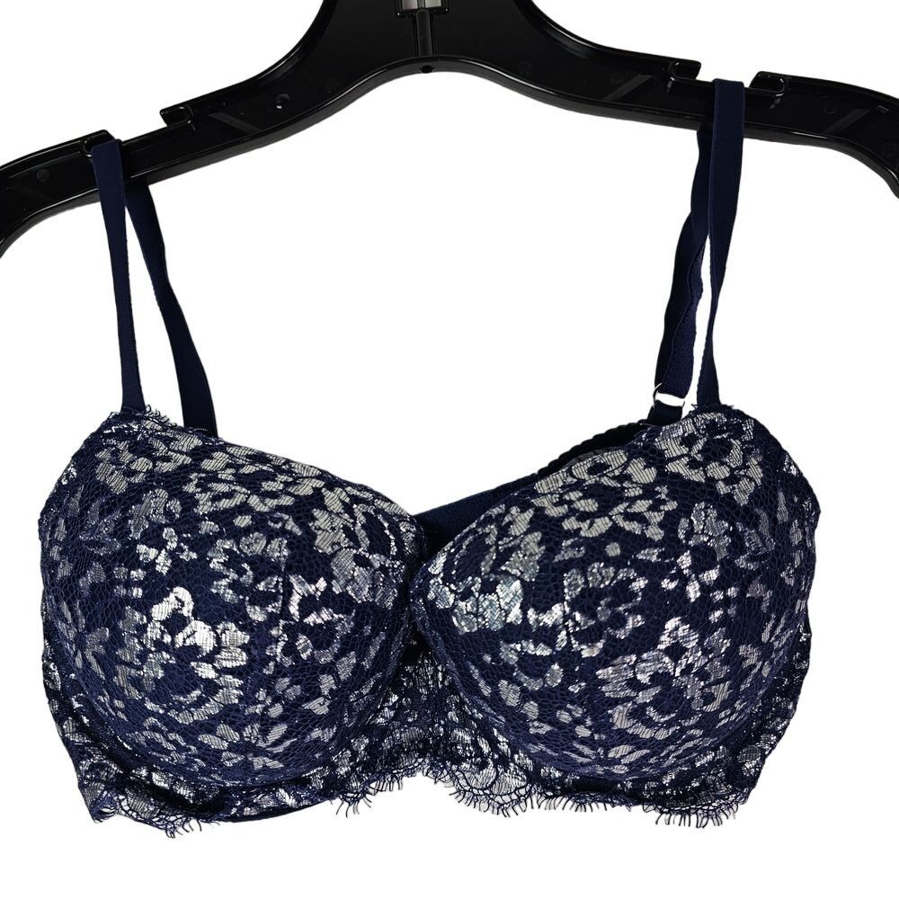 Victoria Secret 32D Blue‎ Silver Dream Angels Demi Padded Underwire Bra Lingerie